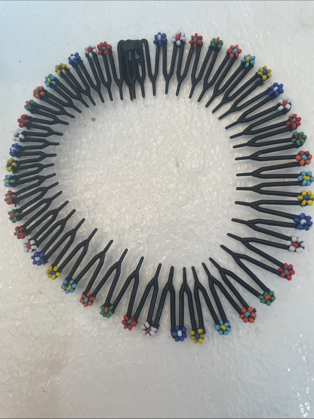 Vintage Y2K Stretch Comb Headband Multicolored Beaded Flowers Hair Accessory
